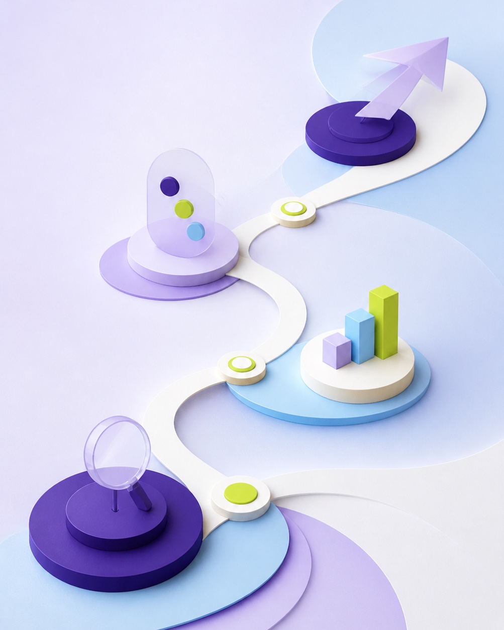Illustration abstraite d’un parcours coordonné entre analyse, décision et suivi
